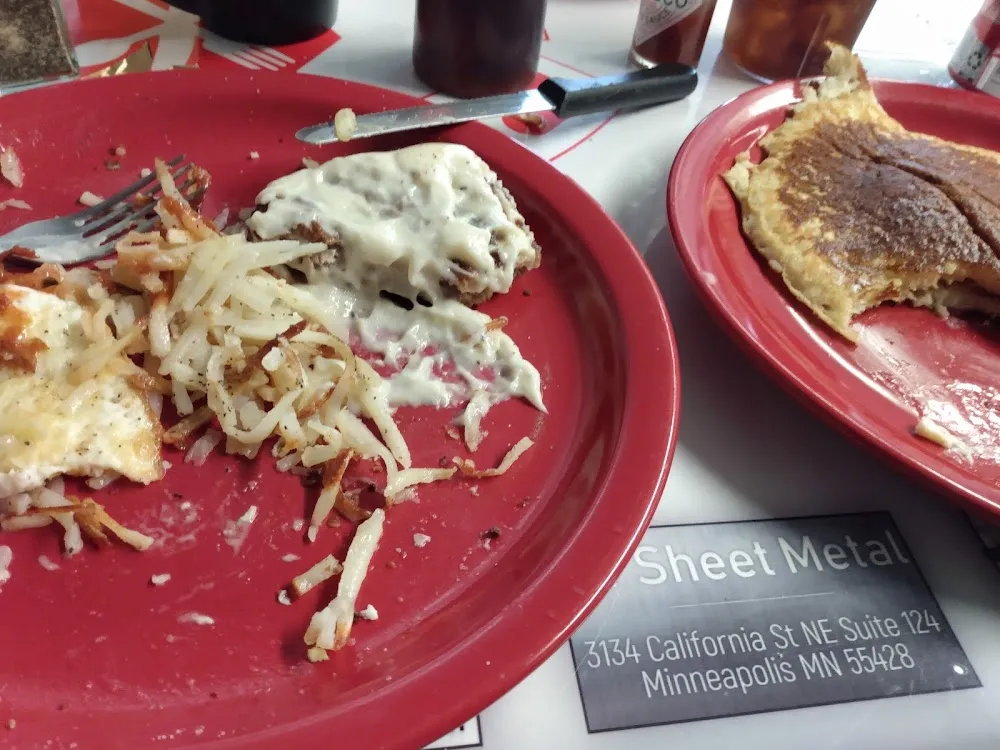 Chicken Fried Steak with Hash Browns and a Pancake on the Side